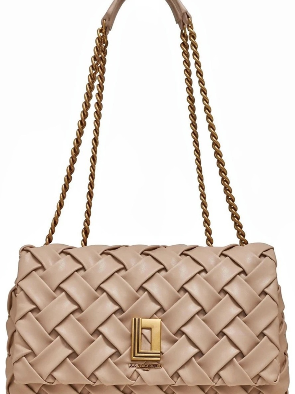 Karl Lagerfeld - Woven Chain Shoulder Bag; Color: Oatmeal Basket Weave Lafayette
